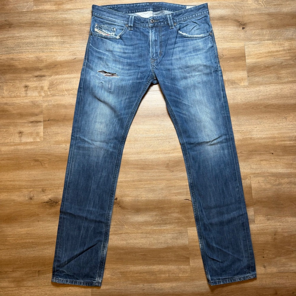 Diesel Thavar Jeans Mens 34 (Fits 36x34) Blue Slim Skinny Distressed R831Q Denim